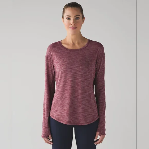 GUC Lululemon Athletica Lost in Pace Long Sleeve Heathered Deep Rouge Size 12 - Picture 1 of 14